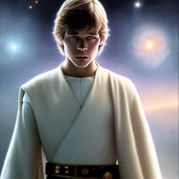 digital art portrait of (young Luke Skywalker) ((dressed in plain jedi tunic)), surrounded by 100 planets, ultra-detailed, ultra quality illustration, eerie atmosphere, 8k, cinematic lighting