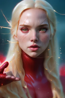 Portrait of {Scarlet Witch} with {Blonde} hair and with cute face, {Water}, perfect composition, hyperrealistic, super detailed, 8k, high quality, trending art, trending on artstation, sharp focus, studio photo, intricate details, highly detailed, by greg rutkowski