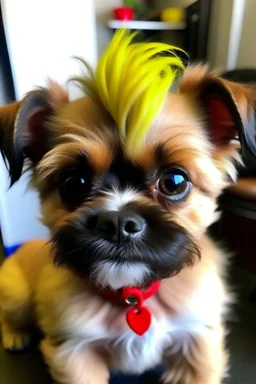 little dog , looks like a little bit of David Bowie , with a little red thunder tattoo on the right eye