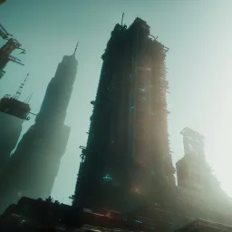 skyscraper, 8k quality, highly detailed, dynamic lighting, nebulae, future, post-apocalyptic, cyberpunk japanese robot