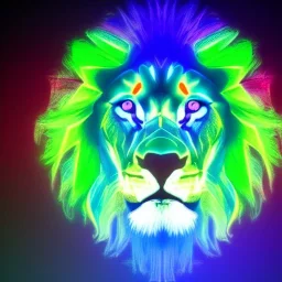 A beautiful portrait of a cyborg lion blue neon color scheme, high key lighting, volumetric light high details psychedelic background