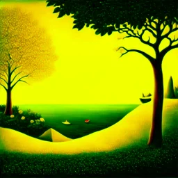 A marvelous landscape, trees, flowers, sun, intricate, Henri Rousseau, Max Ernst, thoughtful, interesting, a bit appalling