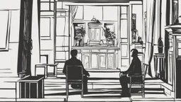 في الصورة، يظهر رجل جالس على كرسي في غرفة مظلمة. وجهه غير واضح، لكن يمكن رؤية عينيه مغمضتين. الرجل يرتدي ملابس سوداء، ويبدو أنه في حالة من الهدوء والتأمل.