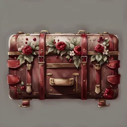 watercolor drawing of a dark red gothic vintage suitcase with flowers and rubies, white lace, white background, Trending on Artstation, {creative commons}, fanart, AIart, {Woolitize}, by Charlie Bowater, Illustration, Color Grading, Filmic, Nikon D750, Brenizer Method, Side-View, Perspective, Depth of Field, Field of View, F/2.8, Lens Flare, Tonal Colors, 8K, Full-HD, ProPhoto RGB, Perfectionism, Rim Li