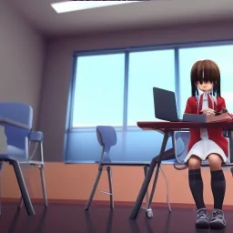 Anime girl studying in the classroom, unreal engine 5 --ar 2:1