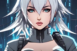 Lucy with Body parts mechanism and short white hair in 8k 2D anime cyberpunk drawing style, Lucy custom, close picture, rain, highly detailed, high details, detailed portrait, masterpiece,ultra detailed, ultra quality