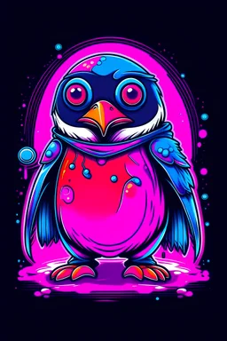 Warrior cute Penguin with neons and red, blue, purple and pink colour