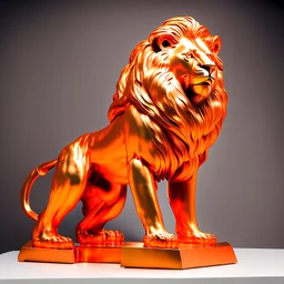 orange color metallic statue of a lion