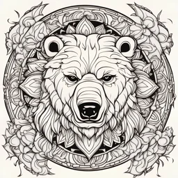 outline art, coloring pages, white Background, sketch style, only use outline, mandala stile, clean line art, white background, no shadow and clear and well, Mandala ANGRY BEAR