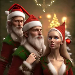 two elves. woman and man. Christmas scene. photorealistic. low-key