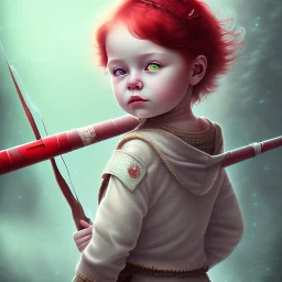 Child, girl, full body, red hair, adventure, sharp, green eyes, magic staff