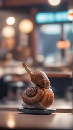 snail with rocker hair chilling at the barber shop,bokeh like f/0.8, tilt-shift lens 8k, high detail, smooth render, down-light, unreal engine, prize winning