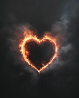 Moon in shape of realisitic heart, cinematic, {abstract}, depression, black background, atmospheric, fire, DLSR, soft focus, dispersion