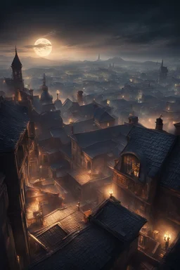 assassin's creed rooftops night scene, vista dal basso