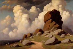 Clouds, rocks, new age and philosophic influence, trascendent infinite, epic, mountains, ernest welvaert, walter leistikow, and hans am ende impressionism paintings