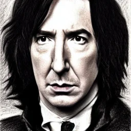 high-quality, fine-detail close-up pen and pencil sketch of young alan Rickman as Severus Snape, portrait, 8k resolution, intricate, digital art, detailed matte painting, photorealistic, volumetric lighting, Rafael Augusto, Juan Francisco Casas, Anne Dittman, Anne Stokes, greg rutowski