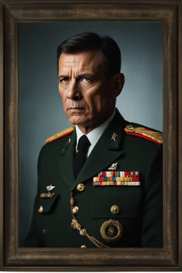 portrait of a 50 year old military commander. Cruel expression, dark crew cut hair