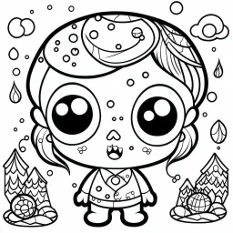 create a 2d black outline, "cute kawaii zombie coloring book for kids", coloring page, low details design, black contour, coloring page design, simple background, colorful , card style, coloring page for kids, white background, sketch style,