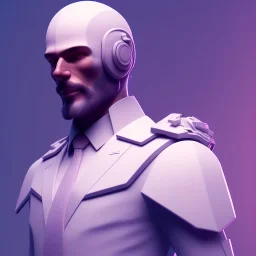 isometric clean art of a man,warrior suit, soft lighting, soft pastel gradients, high definition, unreal 5