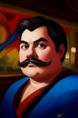 Fat Superman mustache at the casino oil canvas.