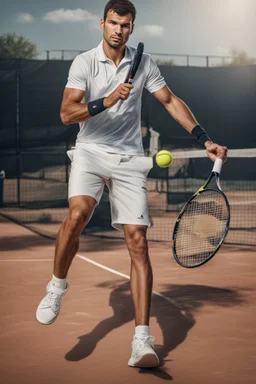 A hyper-realistic, A stylized portrait of Grigor Dimitrov in his signature tennis outfit, ready to take on the court. Photo Real, HOF, full size, practicality,manufacturability,performance, (((realism, realistic, realphoto, photography, portrait, , realistic, beautiful, elegant, charming, apocalyptic environment, professional photographer, captured with professional DSLR camera,trending on Artstation, 64k, ultra detailed, ultra accurate detailed, bokeh lighting, surrealism, Thomas Kinkade backgr