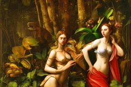 man and woman in colorful jungle by Caravaggio