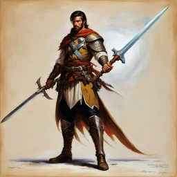 ConceptSheet [by Boris Vallejo]: ranger and his broad sword with AD&D statistics