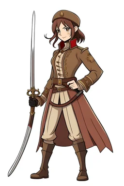 Female British Grenadier Guard with brown hair and a ceremonial saber animated style