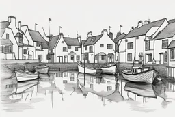 English fishing village light hb pencil line art minimalist outlines