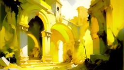 Yellow heavenly ruins painted by John Singer Sargent