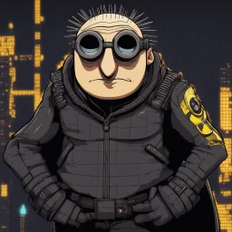 Gru from minions in the style of cyber punk and 8bit