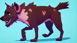 Cute chibi-style hyena dog, chasing its own tail, cartoony, colorful, exaggerated, simplified, adorable