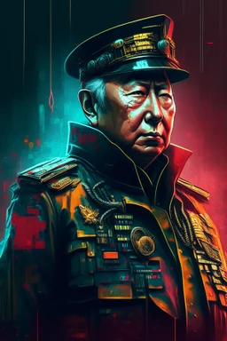 Soeharto former president of Republic Indonesia in militiary cyberpunk style