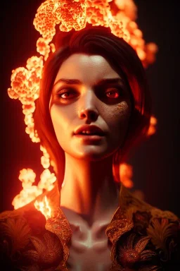 portrait of Clara prince set in fire, cinematic lighting, photorealistic, realistic, detailed, volumetric light and shadow, hyper HD, octane render, unreal engine 5 insanely detailed and intricate, hypermaximalist, elegant, ornate, hyper-realistic, super detailed --v 4