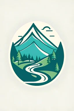 Generate a logo for a school located in a valley with water course, hills and forrest