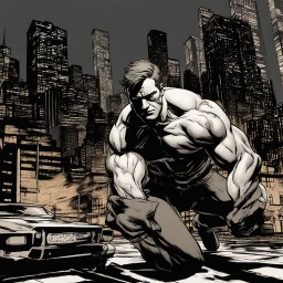 Compose a gripping and atmospheric narrative for a dark and intense Daredevil storyline. Explore the psychological struggles and moral dilemmas faced by the vigilante hero as he navigates the gritty underworld of crime in Hell's Kitchen. Develop a compelling plot that involves complex characters, unforeseen twists, and high-stakes conflicts. Dive deep into Daredevil's internal conflicts, pushing the boundaries of his resilience and determination. Infuse the storyline with a noir aesthetic, empha