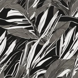 black and white banana leafs wallpaper pattern in vector lines, same line weight