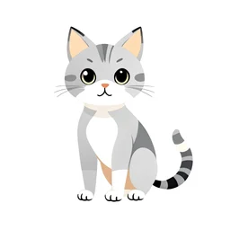 2d vector, full body view, cute little cat, white background