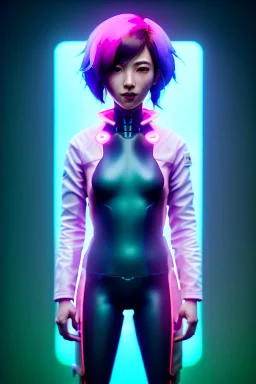 portrait, Asian cyborg woman, ghost in the shell style :: symmetry photography, cyberpunk, pink hair, makeup, long line eye, light iris, :: latex coat, japanese traditional pattern, wires and circuits, pink, white, black :: cinematic, Ultra realistic, dark scene, soft color, highly detailed, unreal engine 5, RTX, ultra detail, 3d, finely drawn, high definition.