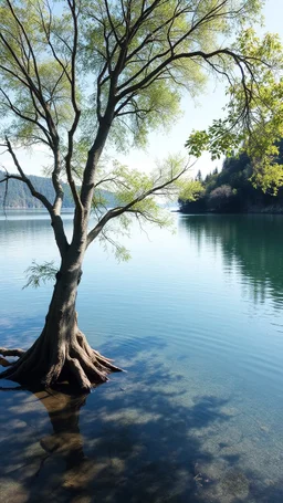 Water color of tree by the lake all white