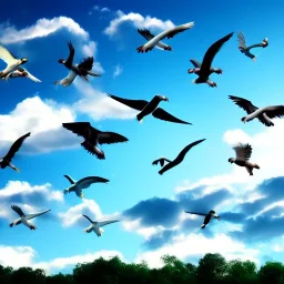 hundreds of different animals flying in the sky, photo realistic, zoom in