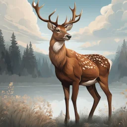 Draw an lineal illustration of a deer, ultra quality, detailed, 8k, full body, clear sky with clouds