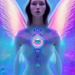 Face Angel crystalline, blue,pink , cosmic, opalescent, gemstones, crystals, other worldly,water,bright, ice background, snow lake blue