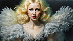 old worn plain canvas, grunge, layered, embossed, double exposure, artistic luminous watercolor, glitter, midground, luminosity, highlights, gold highlights, light effects, dark grey green highlights, portrait of victorian gothic platinum blonde woman, red lips, fluffiness, wind, airy fluttering dress, swirls, layered, blending, textured, 3D, 8K, best quality, fine rendering, high detail, hyperrealism, high resolution, high definition, layered, pin sharp, hyperfocus, vignette