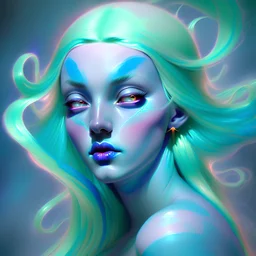 painting of a mystic etheric cosmic beautiful woman with blue acid hair, 8k, high quality