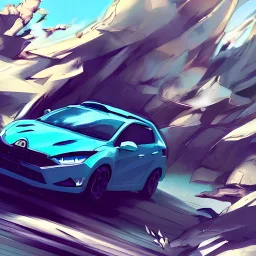 blue knight in a green hatchback car vs dragon, close up, anime, desert landscape, greg rutkowski, Murata, one punch man manga