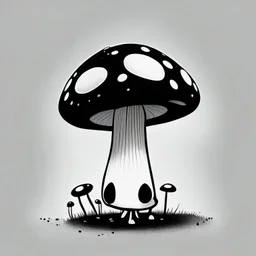 mushroom, black and white, cartoon, drawing, cute, creature, simple