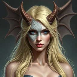 a blonde fantasy woman who is turning into a gargoyle, her face is partially stone, digital art, stylised