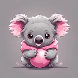 Fluffy cute ball of a koala all super fluff gray and pink and adorable, background outback, in 2d chibi art style