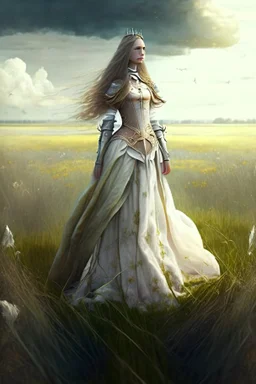 fantasy princess standing on the field civil clothes